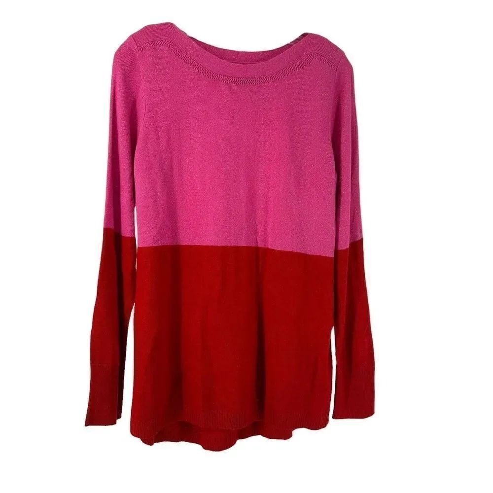 Valentines Day Sweater Glitter Pink Red Color Blocked Size S Boat Neck Apt 9 Top